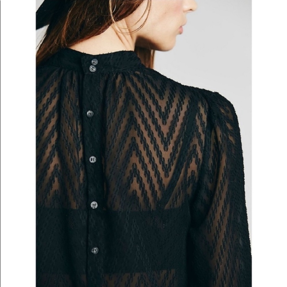 Free People Sheer Mesh Chevron Print Blouse Top - Picture 3 of 10